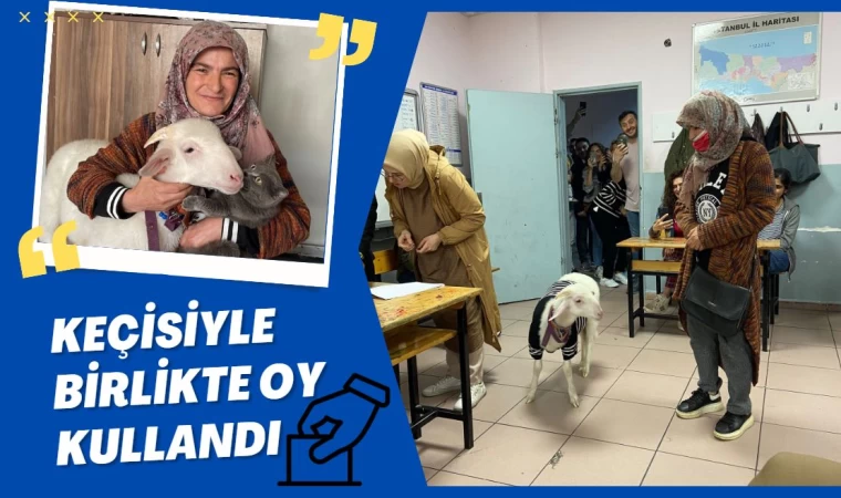 Keçisiyle birlikte oy kullandı