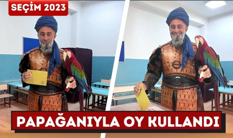 Papağanıyla birlikte oy kullandı