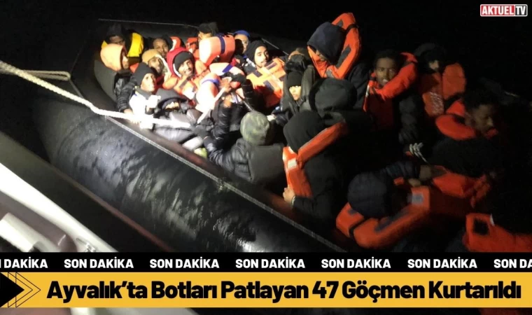 Ayvalık’ta Botları Patlayan 47 Göçmen Kurtarıldı