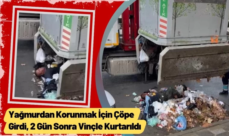 Yağmurdan Korunmak İçin Çöpe Girdi, 2 Gün Sonra Vinçle Kurtarıldı