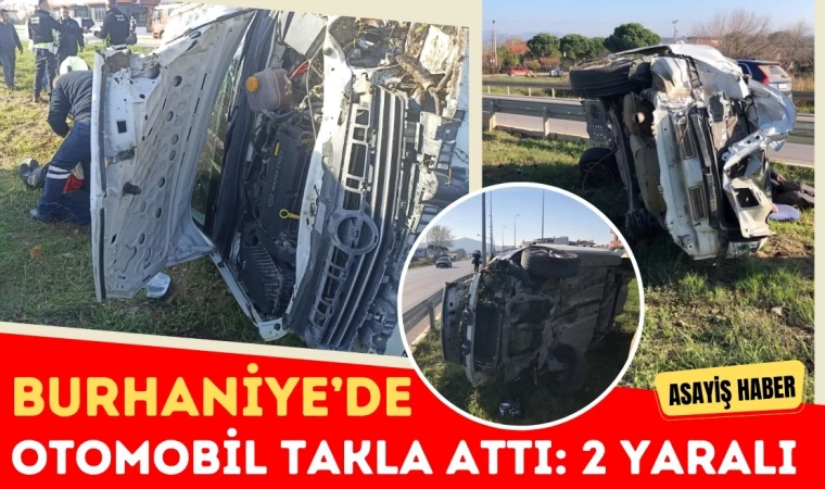 Burhaniye’de Otomobil Takla Attı: 2 Yaralı