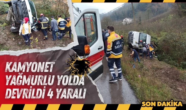 Kamyonet Yağmurlu Yolda Devrildi