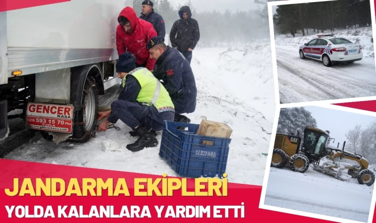 Kar yağışında yolda kalan sürücülere jandarma yardım etti