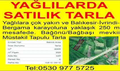 YAĞLILARDA SATILIK TARLA